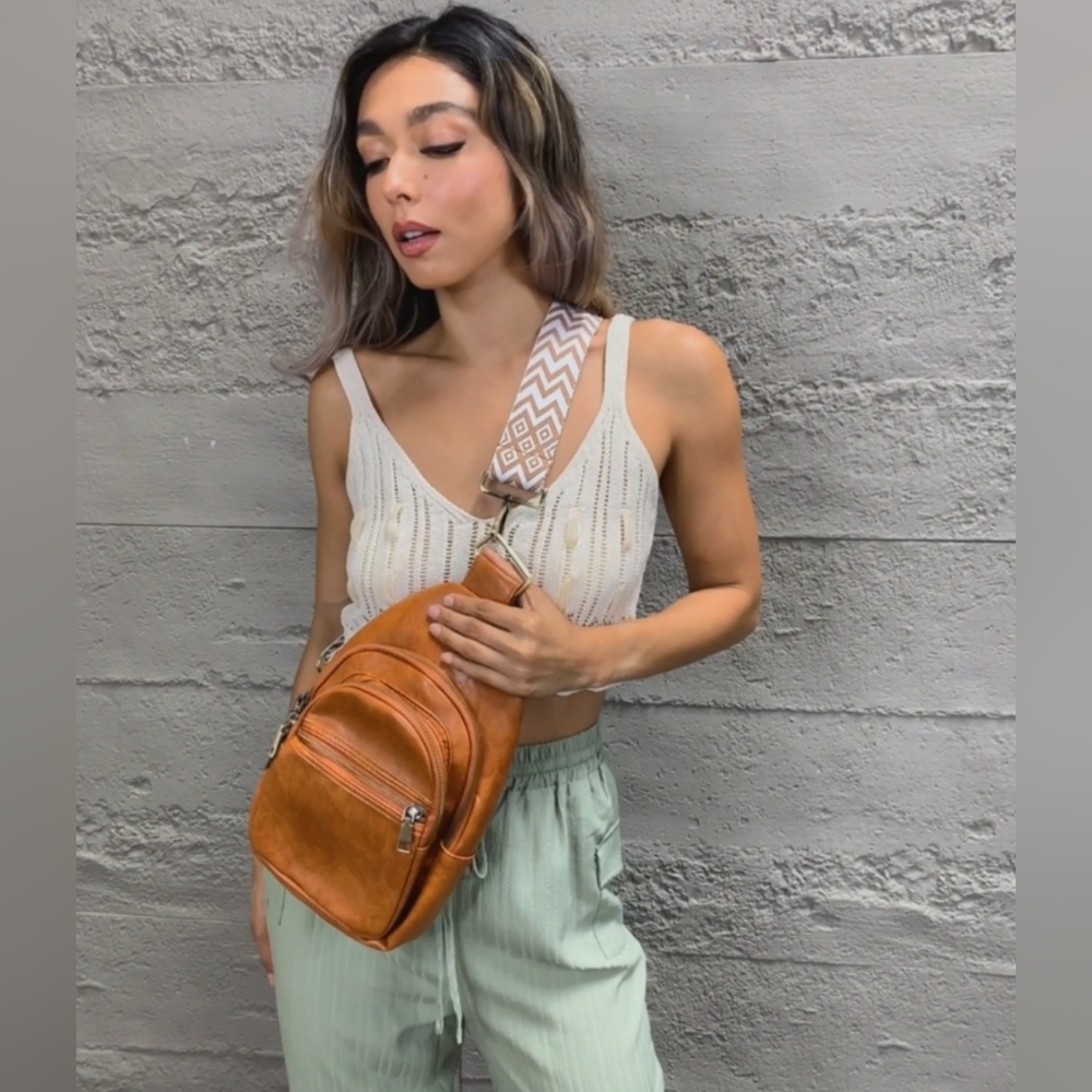 Vegan Leather Sling Bag Crossbody Shoulder Purse Convertible Wide Guitar Strap - Picture 13 of 14